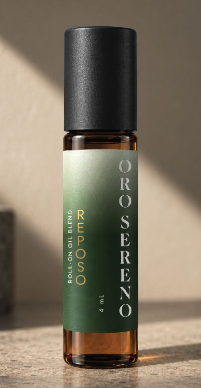 REPOSO 4 ml roll-on from The Power Kit, amber glass with a matte black cap